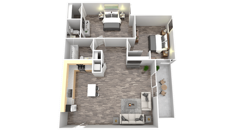 Floor plan for 2 beds, 1.5 baths, 916 sqft